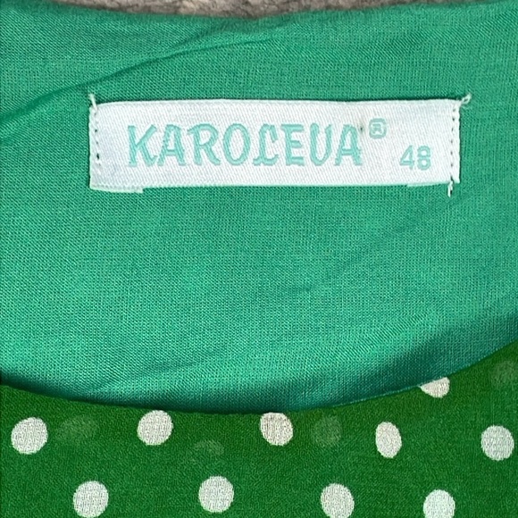 New Karoleva Green White Polka Dot Shift Dress Embroidered Lace Sleeve Plus Size - Picture 5 of 7